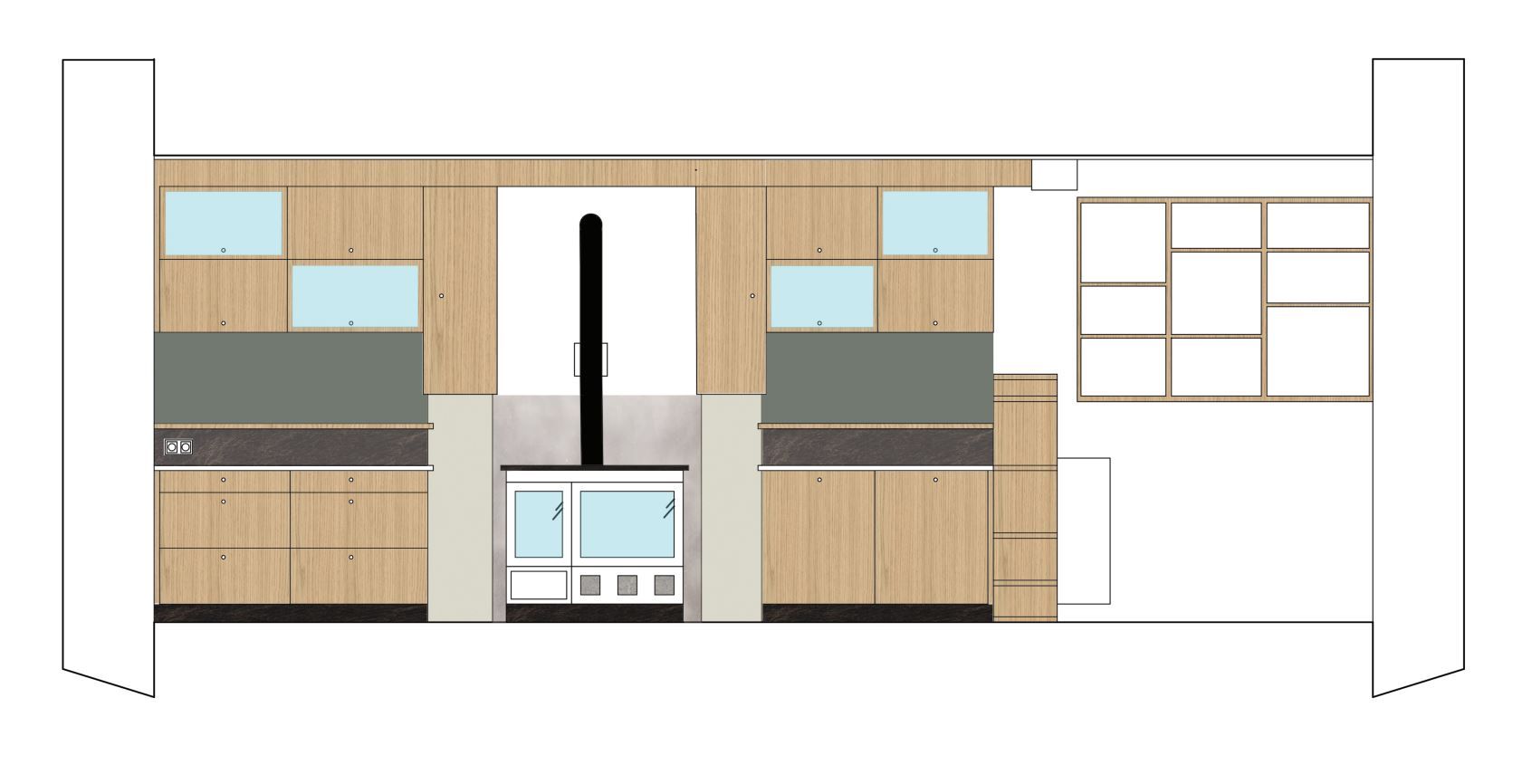 Étude colorisée d’un vaste ensemble de rangement